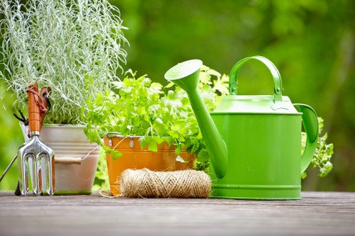 Professional cleaning team servicing a deck